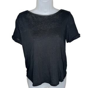 ALICE + OLIVIA Black Leather Criss Cross Back Short Sleeve T-Shirt Women’s